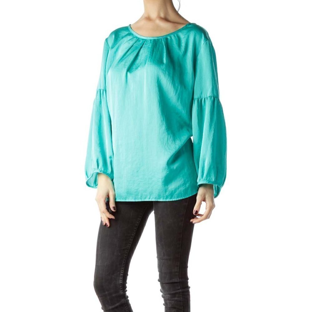 Talbots Mint Green Neckline Pleats Shiny Blouse - Picture 2 of 3